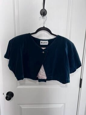 Vintage Brazilia Teal Velvet Capelet, Cropped Velvet Bolero, Lined Evening Shrug